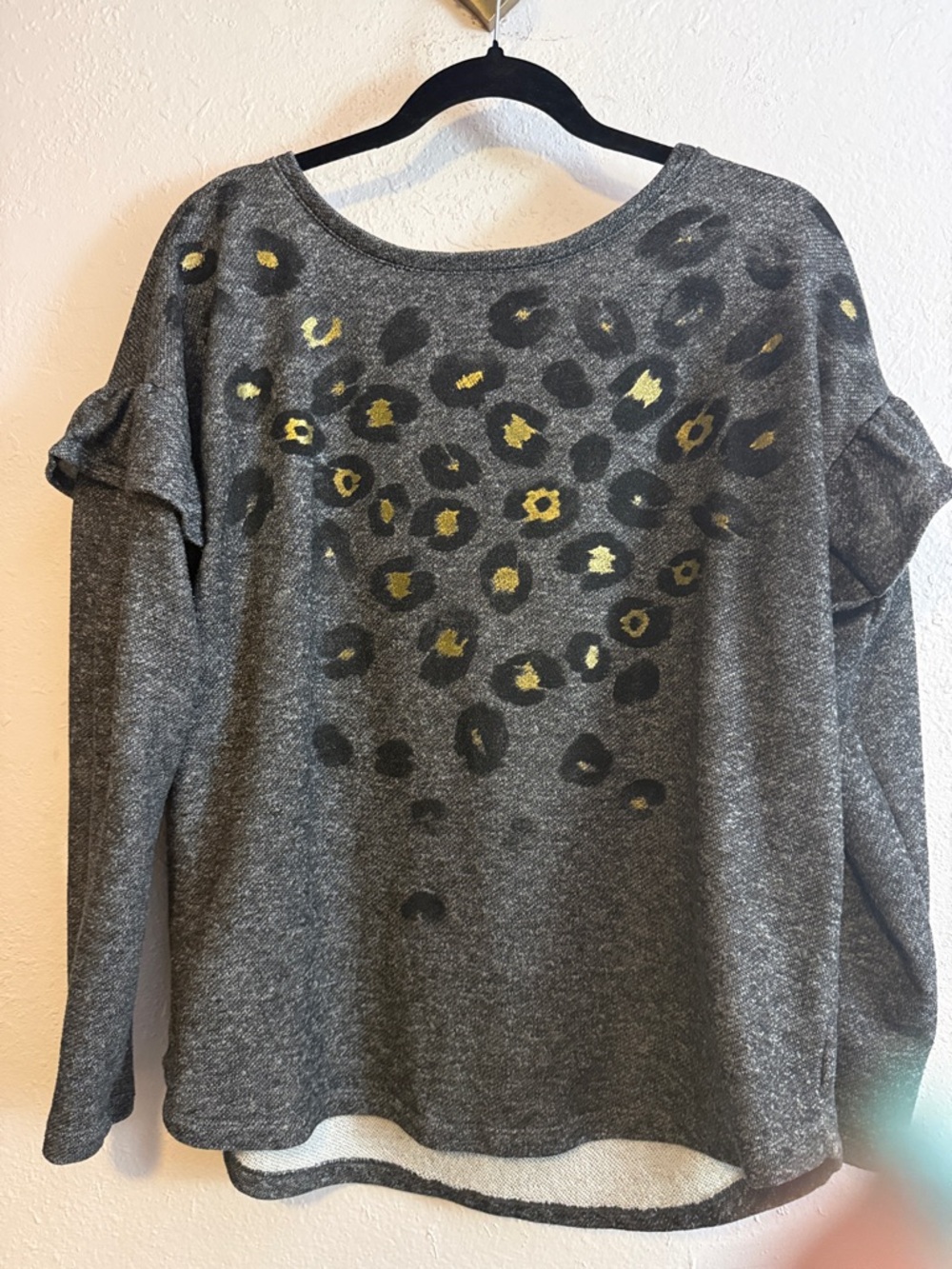 Democracy Gray Leopard-Print Sweatshirt with Gold Spots